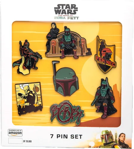 STAR WARS The Book of Boba Fett - Juego de 7 pines a base de metal con esmalte Viene en una caja de 56 x 49in con licencia oficial exclusivo de