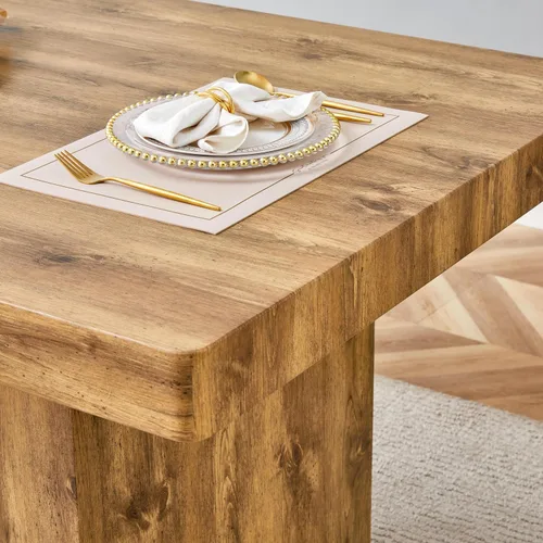 Miniatura 7 de gopop Rustic Modern 79" Rectangular Dining Table, Solid Wood Farmhouse Kitchen Table with Sturdy Legs, Wooden Dining Room Table for 6–10 People