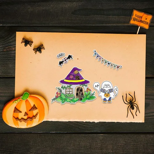Miniatura 3 de Troqueles de corte de Halloween y sellos transparentes para Halloween, dibujos animados, bruja, fantasma, gatos, sellos y troqueles para hacer