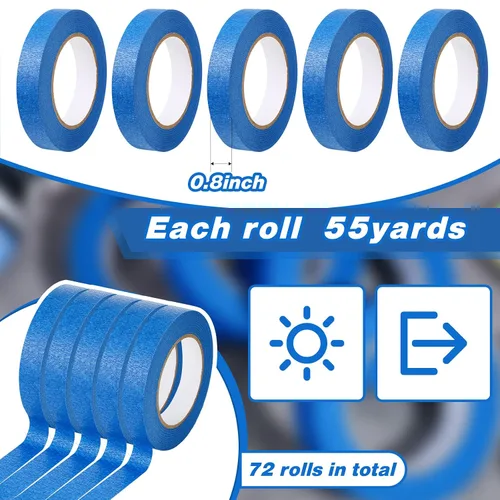 Miniatura 3 de Fumete 72 rollos de cinta colorida para pintores a granel de 0.75 pulgadas x 55 yardas, cinta adhesiva para pintores sin residuos, cintas de pintura