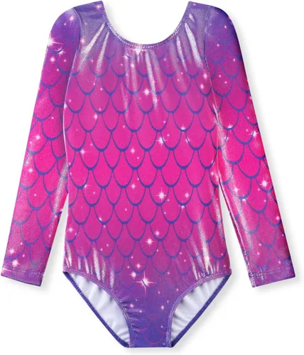 HOZIY - Leotardos de manga larga para niñas, de gimnasia, para niños pequeños, trajes florales de unicornio, galaxia, arco iris, patrón de rayas