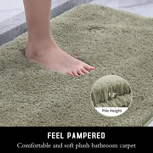 Miniatura 3 de Alfombra de baño de microfibra de 24 x 47 pulgadas, extra suave, peluda, antideslizante, absorbente de agua, lavable, color verde claro