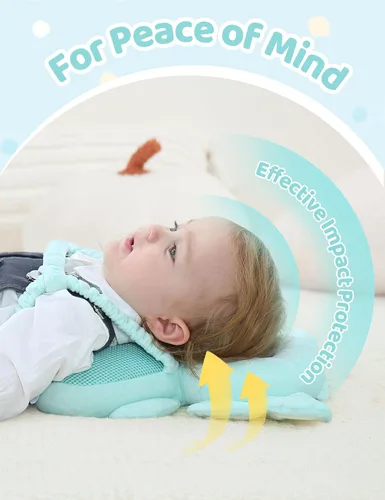 Miniatura 3 de JunNeng Mochila con protector de cabeza para bebé con sonajero, almohadilla de protección de seguridad para la cabeza de niño pequeño, Elefante azul