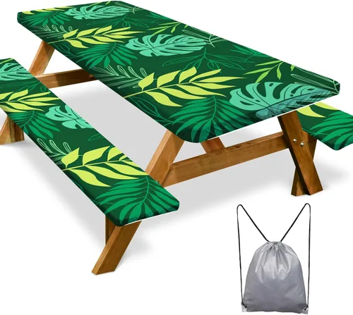 Miniatura 56 de Funda de mesa de picnic con fundas para bancos Esenciales de camping Mantel de picnic impermeable y a prueba de viento con bolsa de cordón, funda