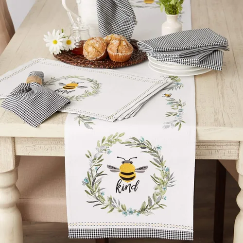 Miniatura 4 de DII Bumblebee Checkered Kitchen Collection, juego de manteles individuales reversibles, 13x19, Bee Kind Gingham, 4 piezas