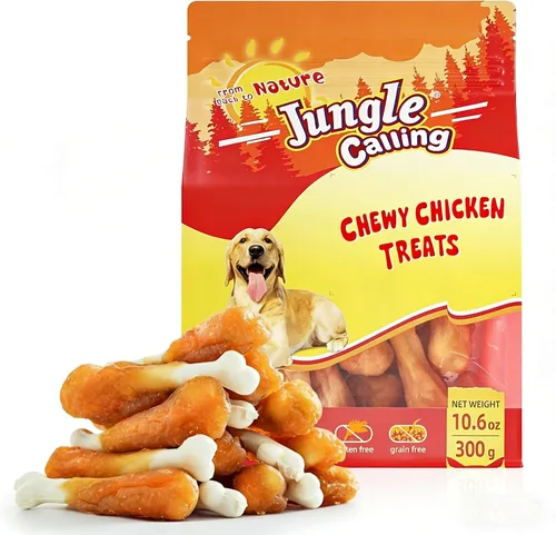 Jungle Calling - Golosinas masticables de pollo para perros, huesos de calcio de pollo real sin cuero crudo para limpieza de dientes y aliento