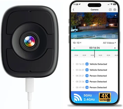 LongPlus Cámara de ventana 4K de 8 MP, cámara Safeview interior con visión nocturna a todo color, detección de vehículos humanos AI, cámara