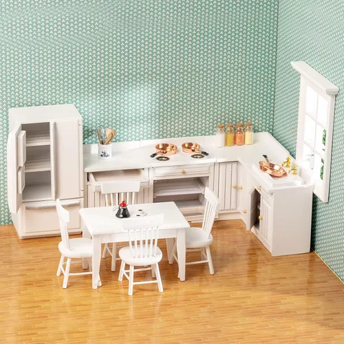 Miniatura 3 de Juego de muebles de casa de muñecas de madera, muebles de casa de muñecas en miniatura a escala 1 12 para cocina de casa de muñecas, muebles de casa