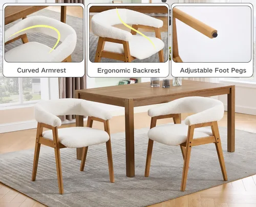 Miniatura 8 de CIM0TA - Juego de 2 sillas de comedor modernas con brazos de tela de tapicería de sherpa para cocina y comedor con respaldo abierto de barril/patas