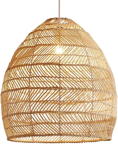 Iluminación colgante de ratán y metal, lámpara colgante pastoral de techo hueco, luz tejida a mano de mimbre con pantalla de jaula de pájaros para