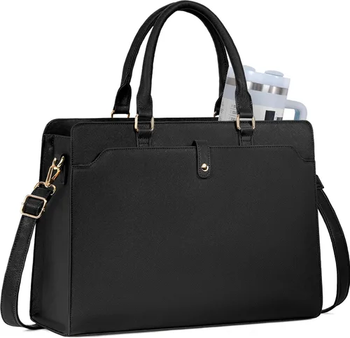 Miniatura 13 de Bolsa de mano para computadora portátil para mujer, 15.6 pulgadas, impermeable, de cuero, gran capacidad, maletín de trabajo para oficina y negocios
