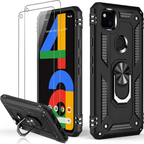 Miniatura 71 de LUMARKE Funda para Google Pixel 5 con protector de pantalla, pasa 16 pies, probada en caídas, grado militar, con soporte de anillo magnético, Rojo