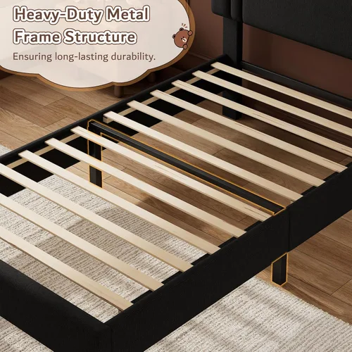 Miniatura 6 de iPormis Marco de cama de plataforma twin con cabecera tapizada de tela y patas engrosadas, base de colchón con soporte de listones de madera maciza
