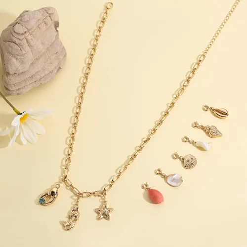 Miniatura 3 de Collar de hacer en casa de rosa Rambling de 14 quilates, con dije de concha de oro Playa junto al mar