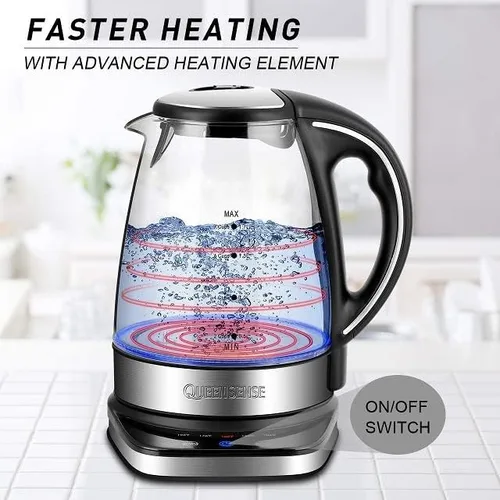 Miniatura 4 de QUEENSENSE - Teteras eléctricas de vidrio para agua caliente con luz LED azul de 1,7 L