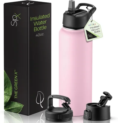 Miniatura 15 de SIPX™ Botella de Agua Aislada de 18 oz con 3 Tapas – Acero Inoxidable a Prueba de Fugas, Triple Aislamiento – Frío 24 Horas/Caliente 12 Horas