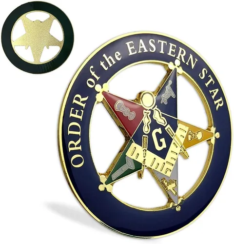 ASmileIndeep Orden de la Estrella Oriental Emblema Masónico para Automóvil Redondo Azul y Dorado Decalcomanía de Francmasonería para Coche