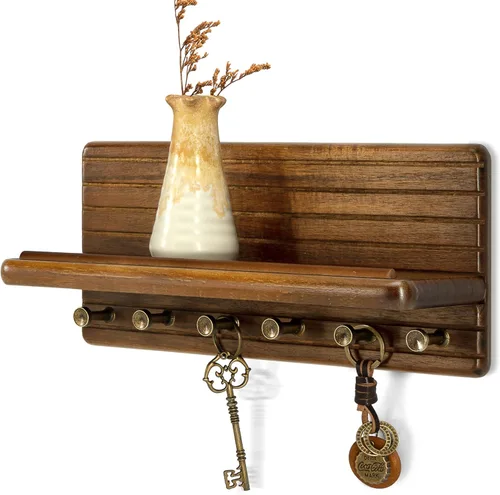 Miniatura 8 de Rebee Vision Soporte de pared de madera de acacia para decoración del hogar, mini llavero de 7 pulgadas para pared con 4 ganchos resistentes