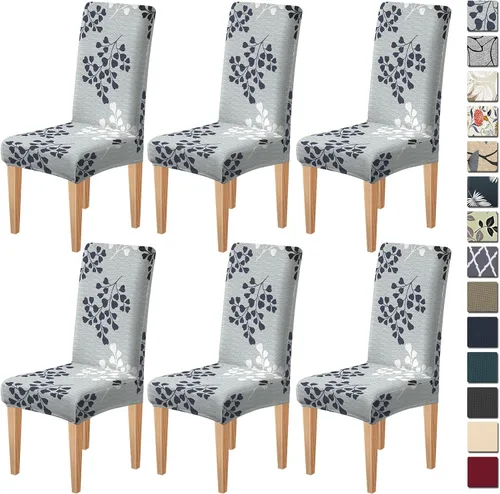 Miniatura 14 de Dioxide Fundas de Silla de Alto Estirar para Sillas de Comedor, Juego de Fundas de Silla de Comedor Lavables de 4, Fundas de Asiento de Silla