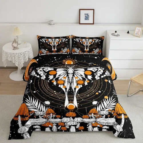 Miniatura 10 de Erosebridal Juego de ropa de cama de polilla blanca y negra para niños y niñas, juego de edredón de flores de diente de león, tamaño individual