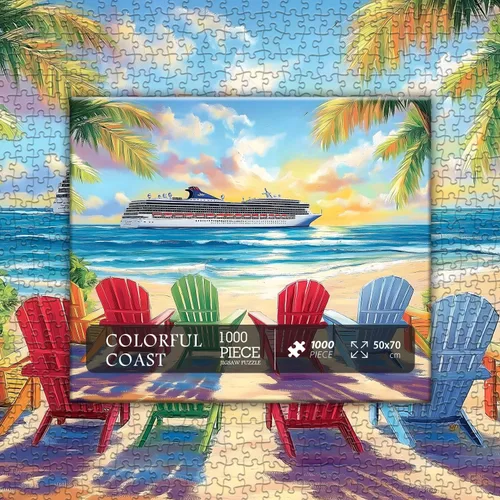 Miniatura 7 de PICKFORU Rompecabezas de playa para adultos de 1000 piezas, rompecabezas de verano con silla lounge de playa arcoíris, rompecabezas colorido