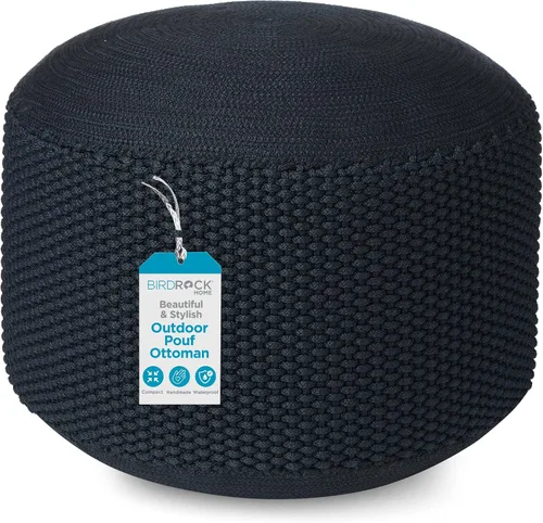 BIRDROCK HOME Puf otomano para exteriores | Taburete impermeable tejido a mano con relleno de bolsa de cuentas | Reposapiés bohemio para patio, sala