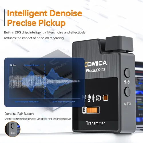 Miniatura 6 de Micrófono lavalier inalámbrico COMICA BoomX-D2 para iPhone, cámara Android, sistema de micrófono de solapa dual con 2 transmisores, rango estable