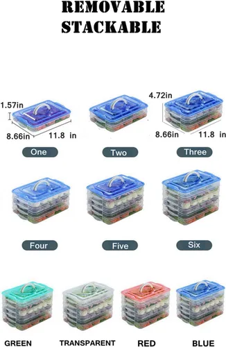 Miniatura 9 de Contenedor organizador de refrigerador, recipientes de plástico para almacenamiento de alimentos con tapa, 3 capas, sin BPA, apilable organizador