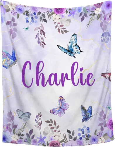 Manta personalizada de franela de vellón de mariposa para bebé, manta de regalo personalizada con nombre, manta ligera y suave, bonita manta