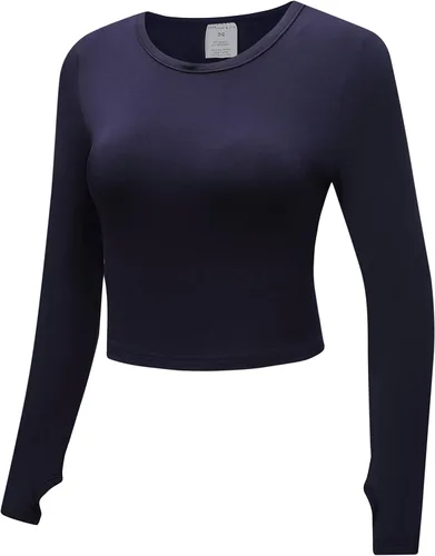 Miniatura 2 de OThread & Co. Camiseta corta de manga larga para mujer, cómoda con agujero para el pulgar, capa elástica básica