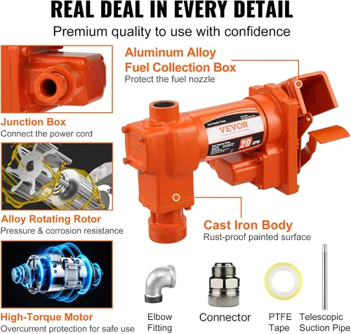 Miniatura 6 de VEVOR Bomba de transferencia de combustible, 12 V CC 20 GPM 1/4 HP, bomba extractora de gasolina con boquilla automática, manguera de descarga
