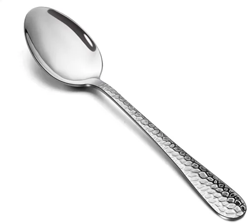 Miniatura 8 de E-far - Juego de 6 cucharaditas martilladas de acero inoxidable moderno, cubiertos de postre para el hogar, cocina, restaurante, borde redondo