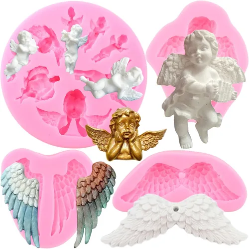 ZiXiang Molde de silicona para bebé, alas de ángel, moldes para fondant, moldes de silicona de querubín de ángel para baby shower, decoración de
