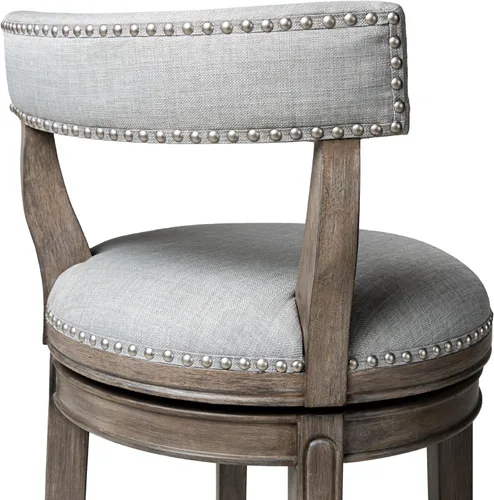 Miniatura 9 de Maven Lane Alexander - Juego de 2 taburetes de bar de 31 pulgadas, taburetes giratorios con reposapiés, tapicería de madera maciza gris y tela gris
