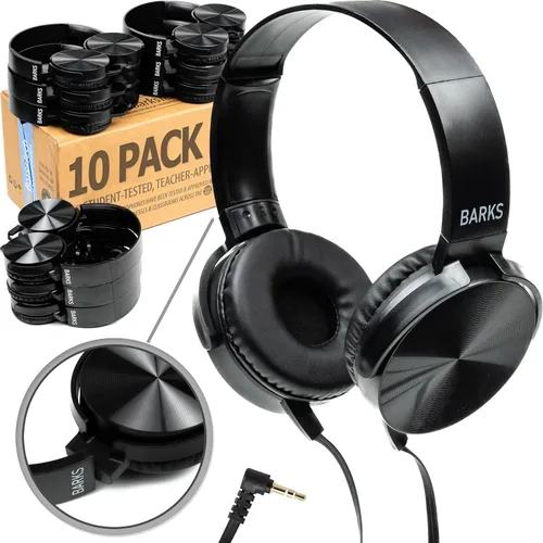 Barks Auriculares para el aula (paquete de 10): Auriculares a granel para estudiantes de primera calidad: perfectos para niños, grados K-12,