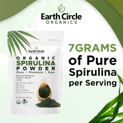 Miniatura 4 de Earth Circle Organics Espirulina en polvo, Kosher, cruda y no irradiada Proteína vegana pura Superalimento energético premium, alto