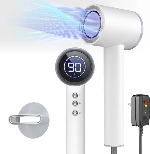 Miniatura 7 de Secador de pelo de alta velocidad de 110,000 RPM para secado rápido, secador de pelo iónico con difusor, boquilla magnética y pantalla LED, secador