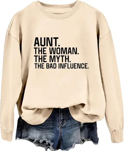 Pifnxtamy Sweatshirts For Women Aunt The Woman The Myth Funny Graphic Tees Aunt Shirts Long Sleeve Tops
