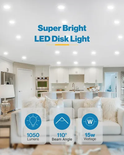 Miniatura 3 de Sunco - Paquete de 96 luces LED de disco de techo de 6 pulgadas, luz de disco empotrada, iluminación de lata empotrada, 1050 LM, 15 W