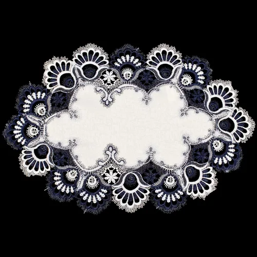 Miniatura 2 de LINENS Art and Things - Juego de 2 manteles individuales de encaje azul marino y blanco europeo antiguo de jacquard, juego de 2