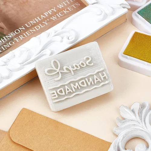 Miniatura 4 de CRASPIRE Sello de jabón hecho a mano de resina blanca con patrón de palabras, sello de jabón en relieve para galletas de arcilla, gomitas