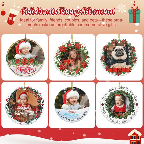 Miniatura 7 de Adornos de Navidad personalizados de doble cara con foto, adorno de Navidad personalizado 2025, adornos de corona de Navidad personalizados