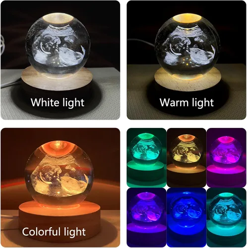 Miniatura 5 de Bola de Cristal con Foto de Ultrasonido Personalizada, Bola Decorativa Mágica de Cristal Láser 3D Personalizada con Soporte de Luz, Marco de Foto