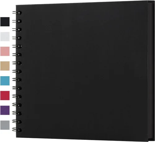 Miniatura 43 de potricher Álbum de scrapbook DIY de 10 x 10 pulgadas, 80 páginas de papel kraft grueso negro en blanco, libro de recuerdos para bodas y aniversarios