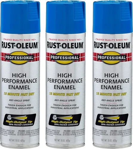 Rust-Oleum - Pintura en aerosol esmaltada profesional de alto rendimiento, 425 g, 7524838, paquete de 3, azul seguridad brillante Azul de seguridad