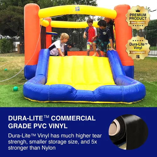 Miniatura 3 de JumpOrange Tobogán acuático naranja pequeño con piscina para niños pequeños y niños pequeños (con soplador), salto y tobogán, aro de baloncesto
