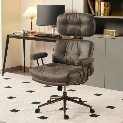Miniatura 9 de Silla de escritorio para oficina en casa, respaldo alto, ruedas de goma, ergonómicas para computadora, con soporte lumbar, silla giratoria de altura
