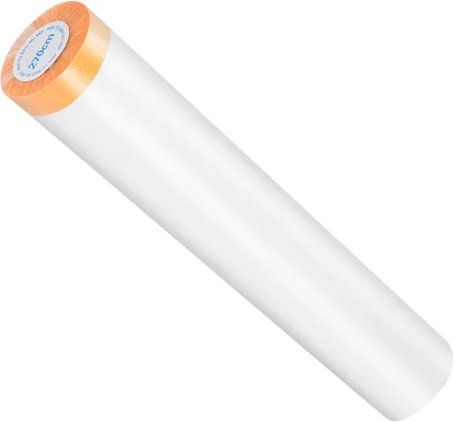 Muf Láminas de plástico de 9 x 65 pies con cinta adhesiva, película protectora impermeable, evita la pintura de polvo para automóviles, muebles,