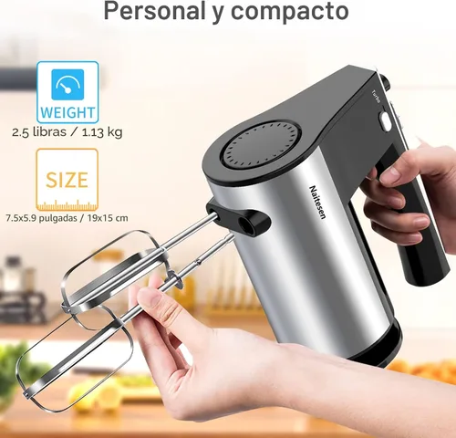Miniatura 6 de Mezclador de mano eléctrico de 600 W, 10 velocidades, potente con mezclador de mano Turbo para hornear torta cocina mezclador con batidores, batir