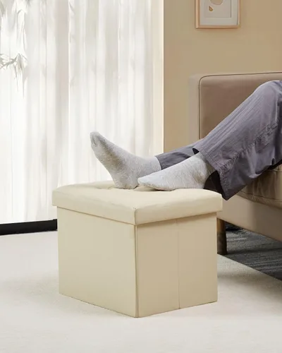 Miniatura 2 de Bsketa Otomana de Almacenamiento, Taburete Plegable con Asiento Acolchado de Espuma Más Gruesa, Otomana Pequeña de Cuero para Almacenamiento, Banco